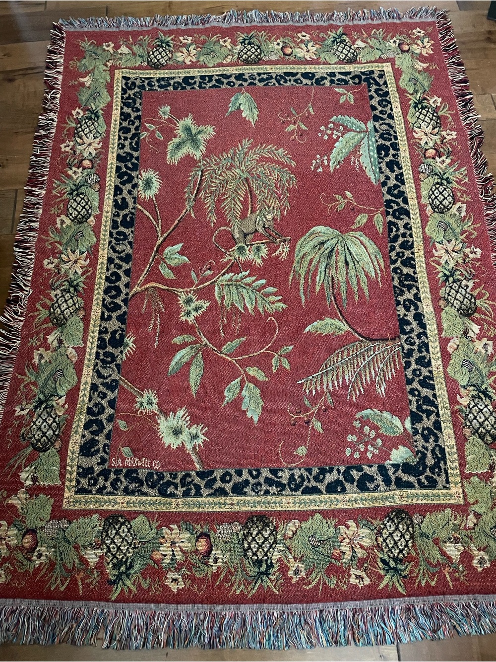 Decorative Tropical Pineapple/ Monkey Woven Throw Blanket